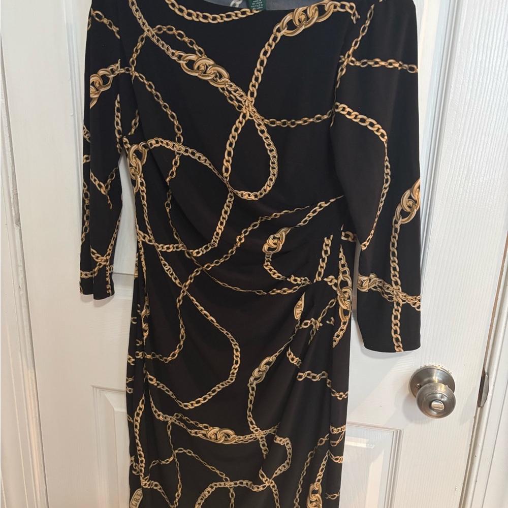 Ralph Lauren Black Dress with Gold Chain Pattern